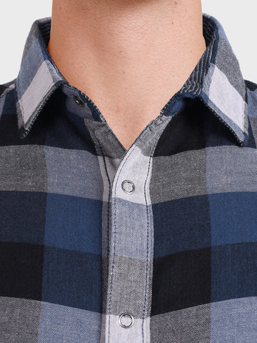 Men's Navy Blue Slim Fit Checkered Casual Shirt