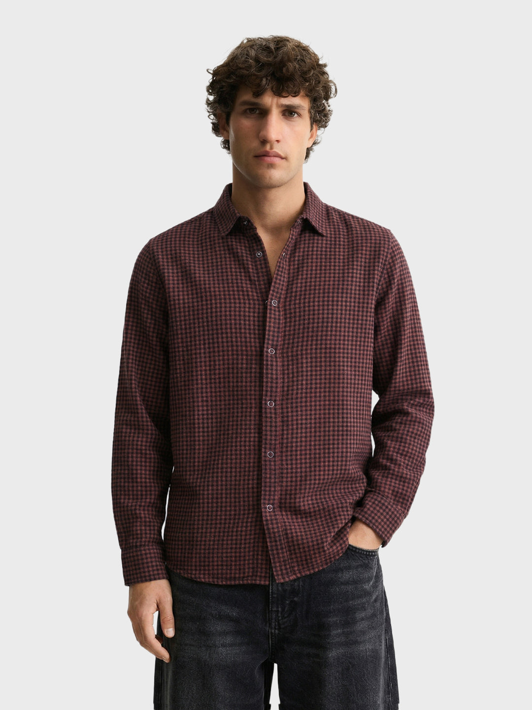 Men's Maroon Slim Fit Checkered Casual Shirt