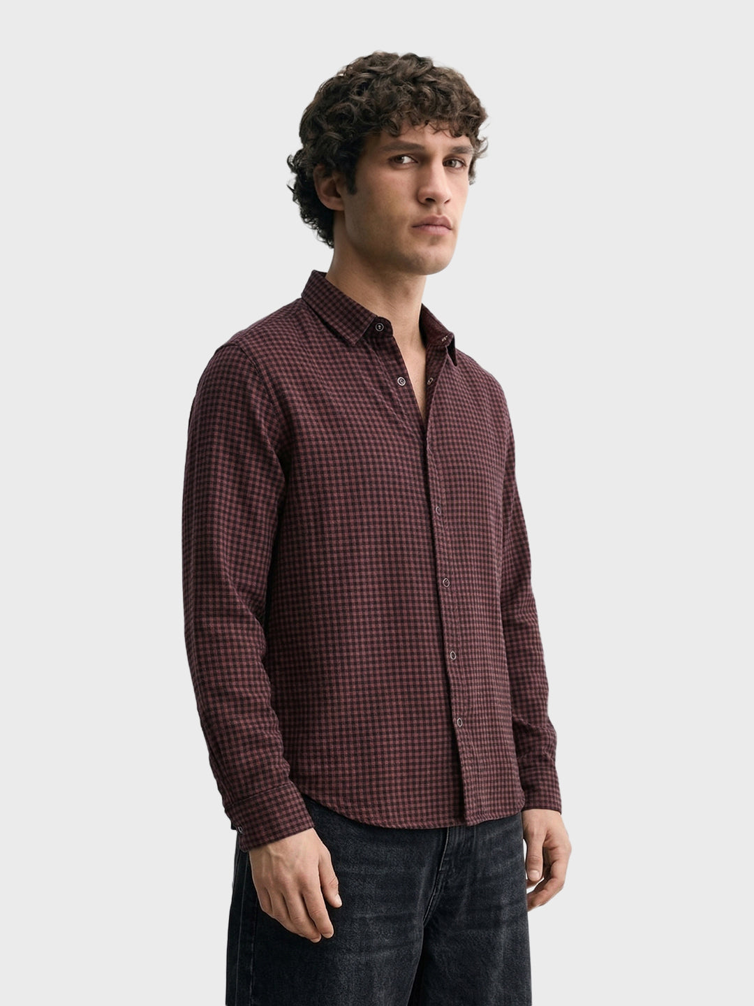 Men's Maroon Slim Fit Checkered Casual Shirt