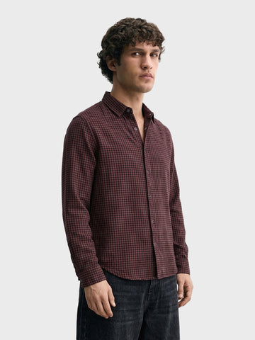 Men's Maroon Slim Fit Checkered Casual Shirt