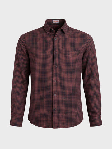 Men's Maroon Slim Fit Checkered Casual Shirt