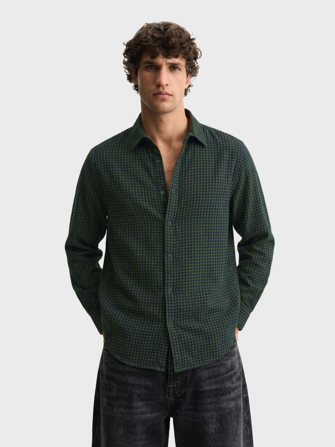 Men's Green Slim Fit Checkered Casual Shirt