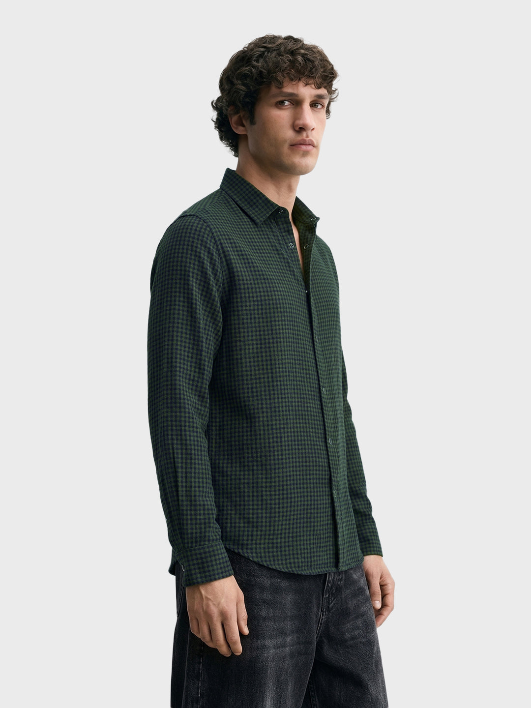 Men's Green Slim Fit Checkered Casual Shirt