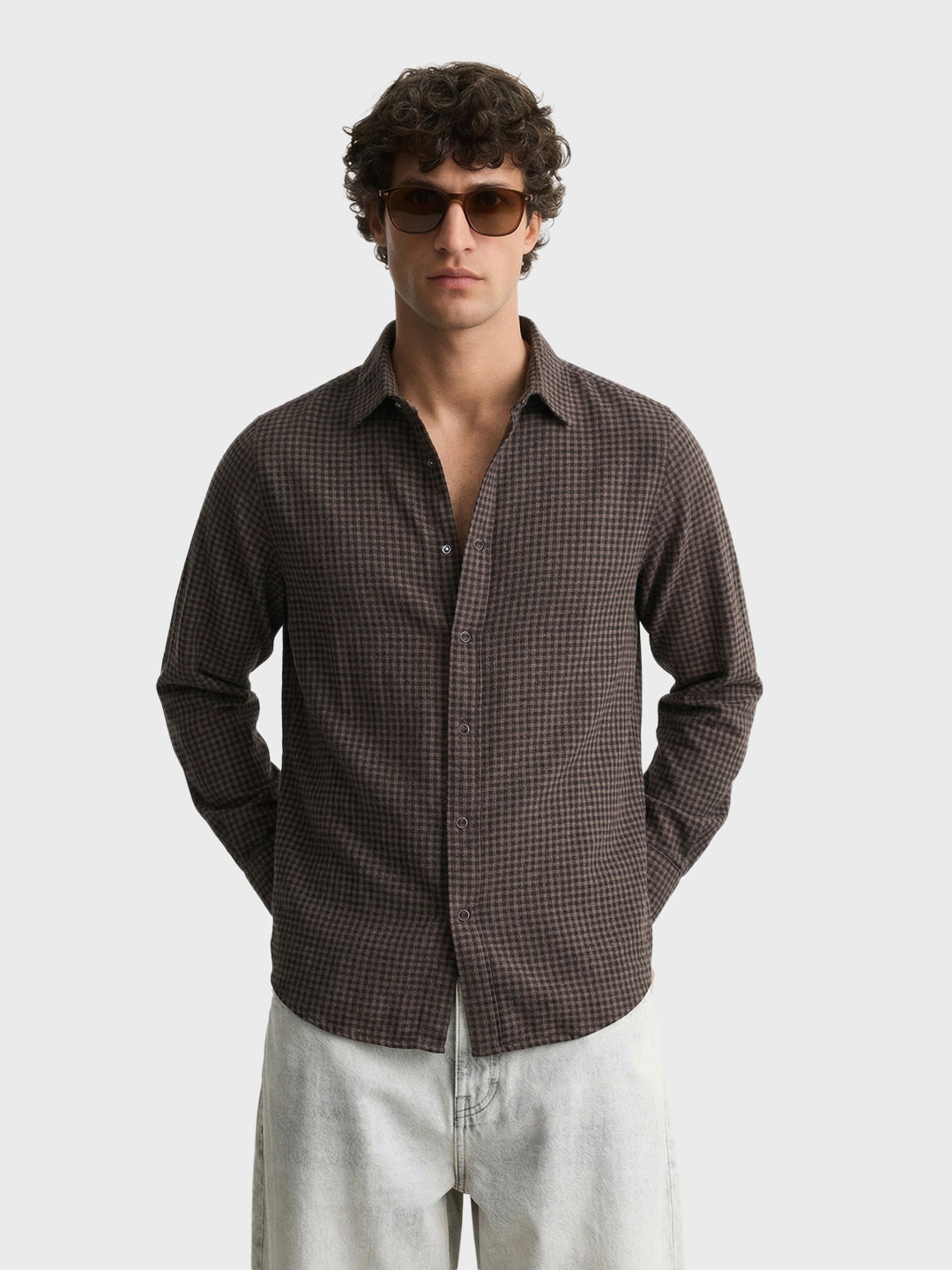 Men's Khaki Slim Fit Checkered Casual Shirt