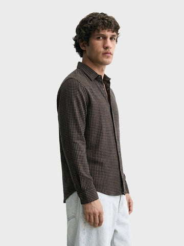 Men's Khaki Slim Fit Checkered Casual Shirt