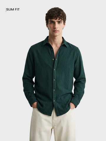 Men's Green Slim Fit Striped Casual Shirt