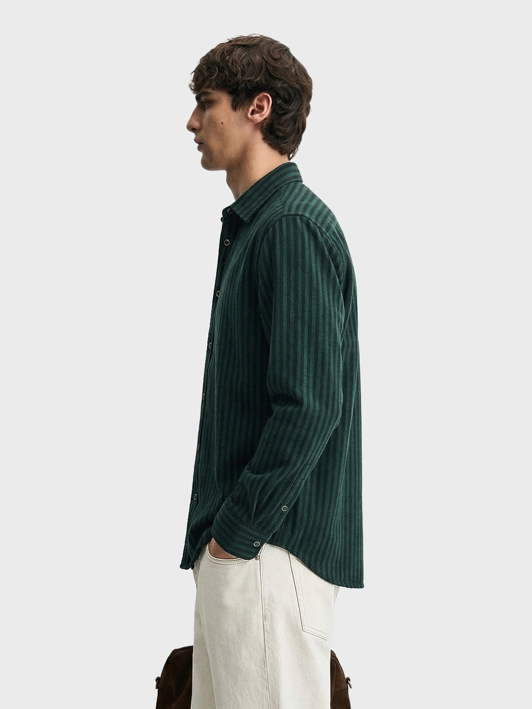 Men's Green Slim Fit Striped Casual Shirt