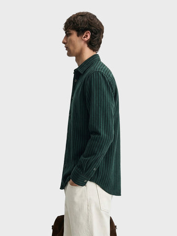 Men's Green Slim Fit Striped Casual Shirt