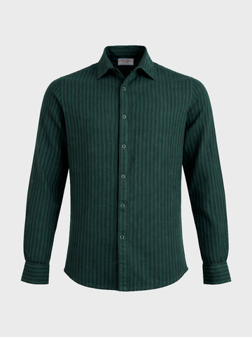 Men's Green Slim Fit Striped Casual Shirt