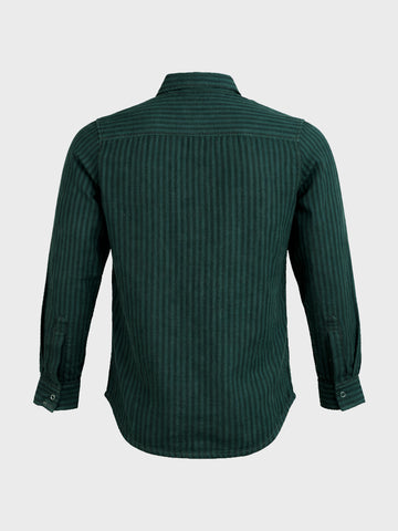 Men's Green Slim Fit Striped Casual Shirt