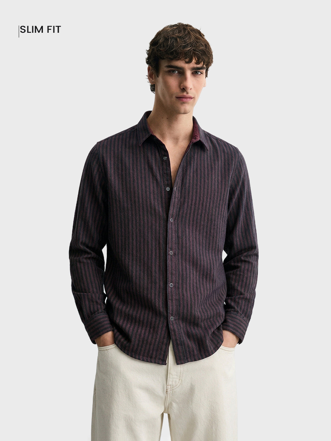 Men's Maroon Slim Fit Striped Casual Shirt