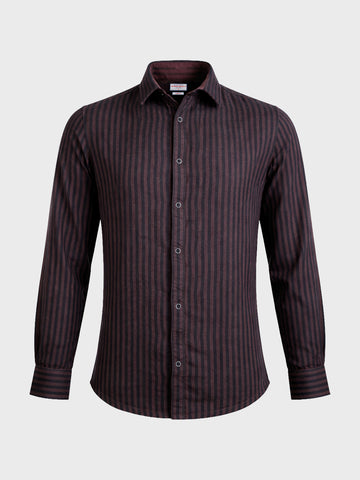 Men's Maroon Slim Fit Striped Casual Shirt