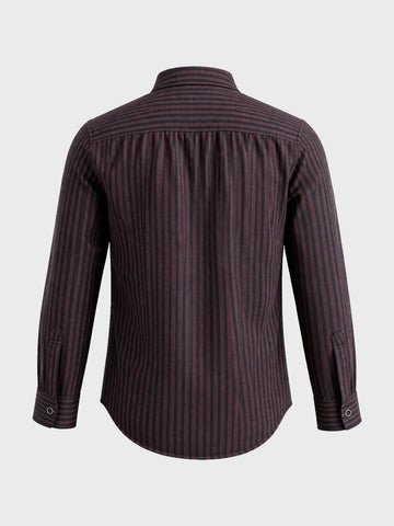 Men's Maroon Slim Fit Striped Casual Shirt