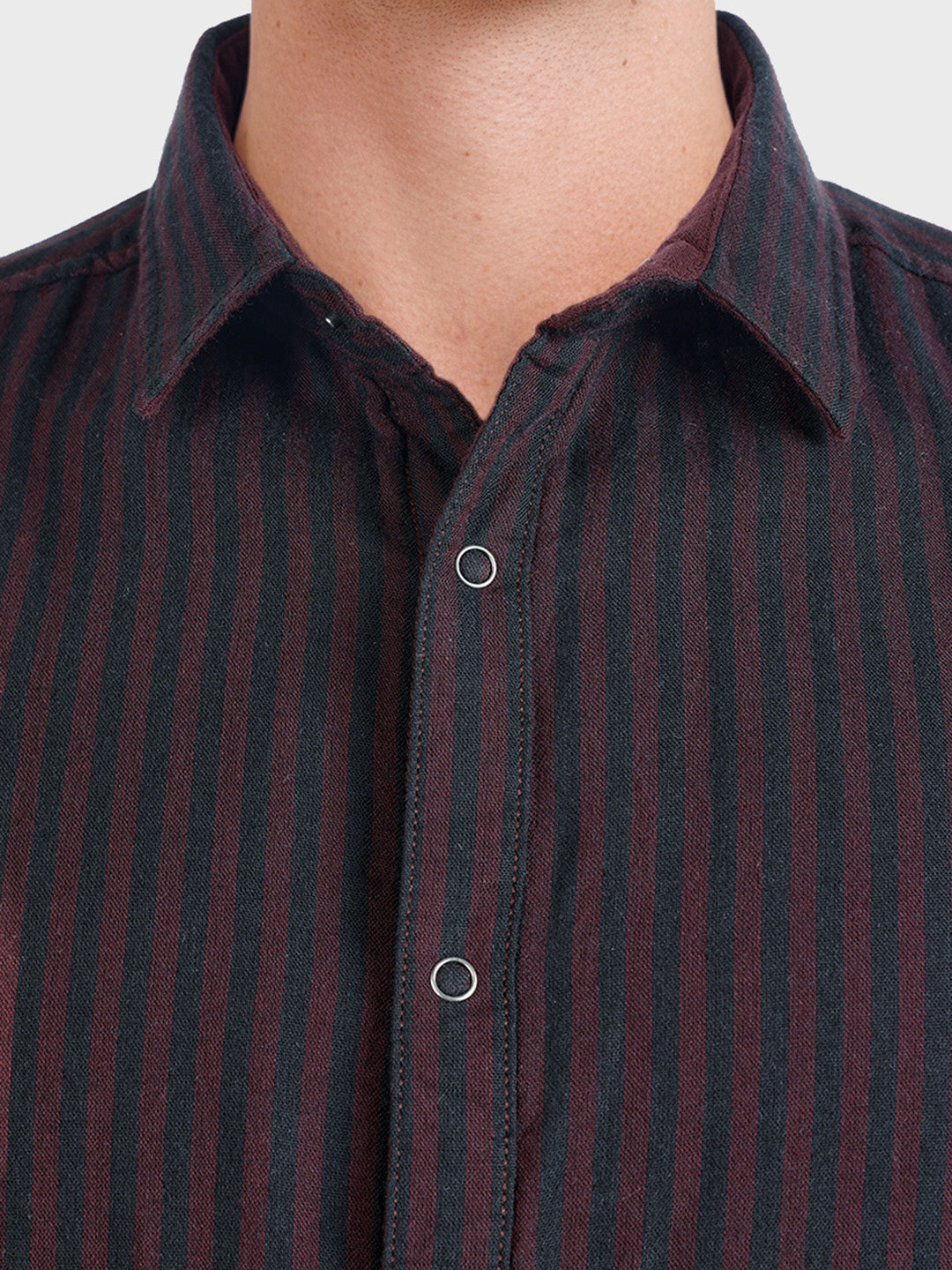 Men's Maroon Slim Fit Striped Casual Shirt