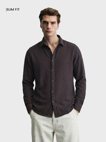 Men's Brown Slim Fit Striped Casual Shirt