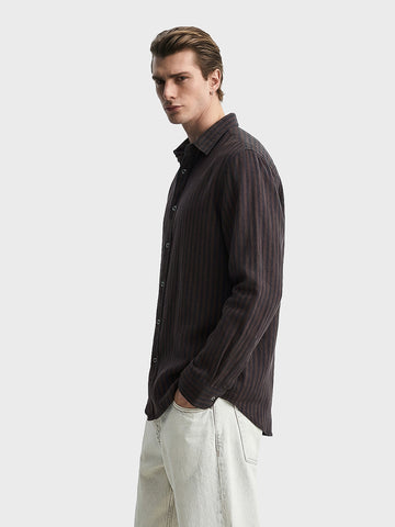 Men's Brown Slim Fit Striped Casual Shirt