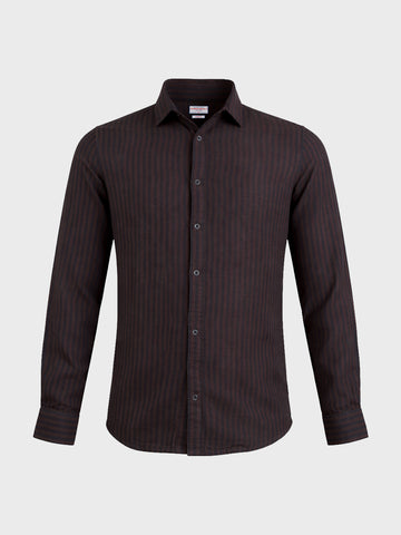 Men's Brown Slim Fit Striped Casual Shirt