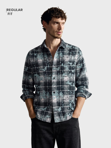 Men's Green Regular Fit Checkered Casual Shirt