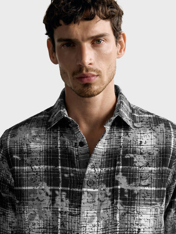 Men's Grey Regular Fit Checkered Casual Shirt