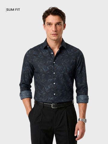 Men's Black Slim Fit Printed Party Wear Shirt