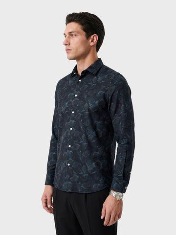 Men's Black Slim Fit Printed Party Wear Shirt