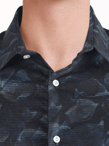 Men's Black Slim Fit Printed Party Wear Shirt