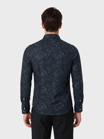 Men's Black Slim Fit Printed Party Wear Shirt