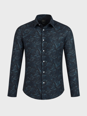 Men's Black Slim Fit Printed Party Wear Shirt