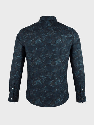 Men's Black Slim Fit Printed Party Wear Shirt
