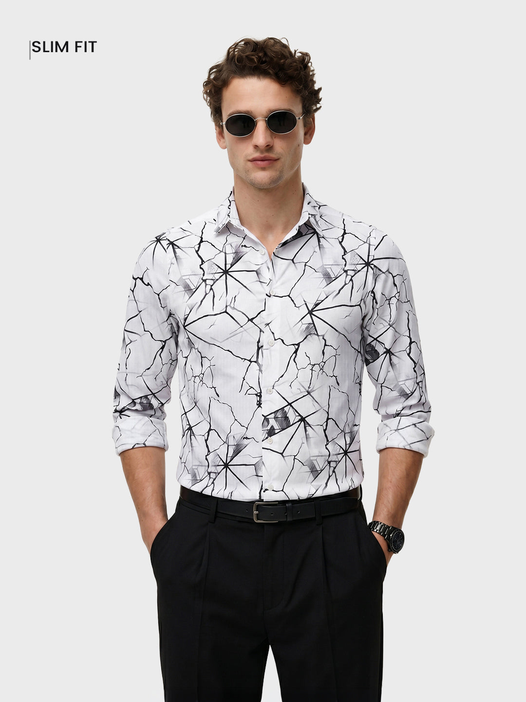 Men's White Slim Fit Printed Party Wear Shirt
