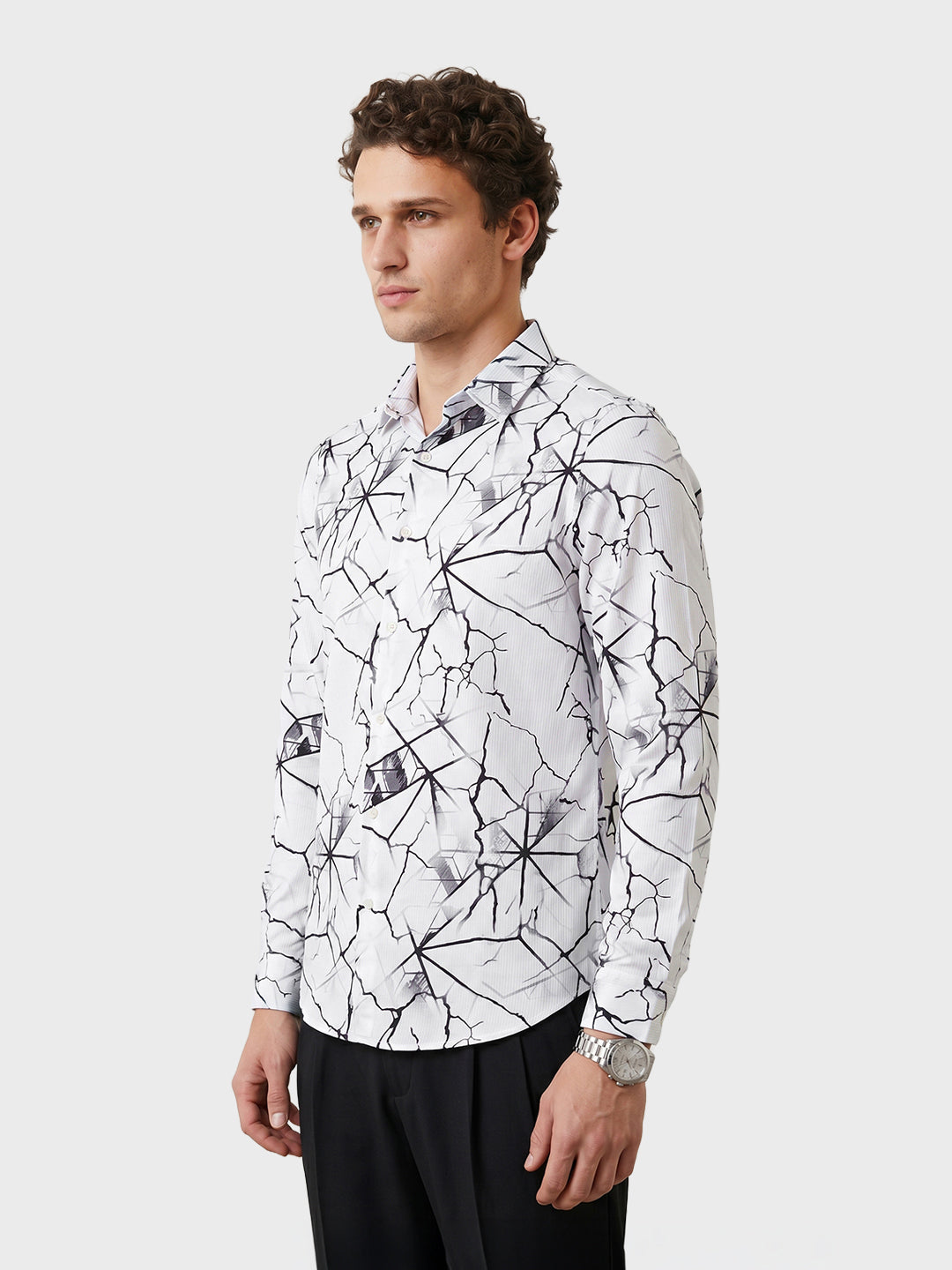 Men's White Slim Fit Printed Party Wear Shirt