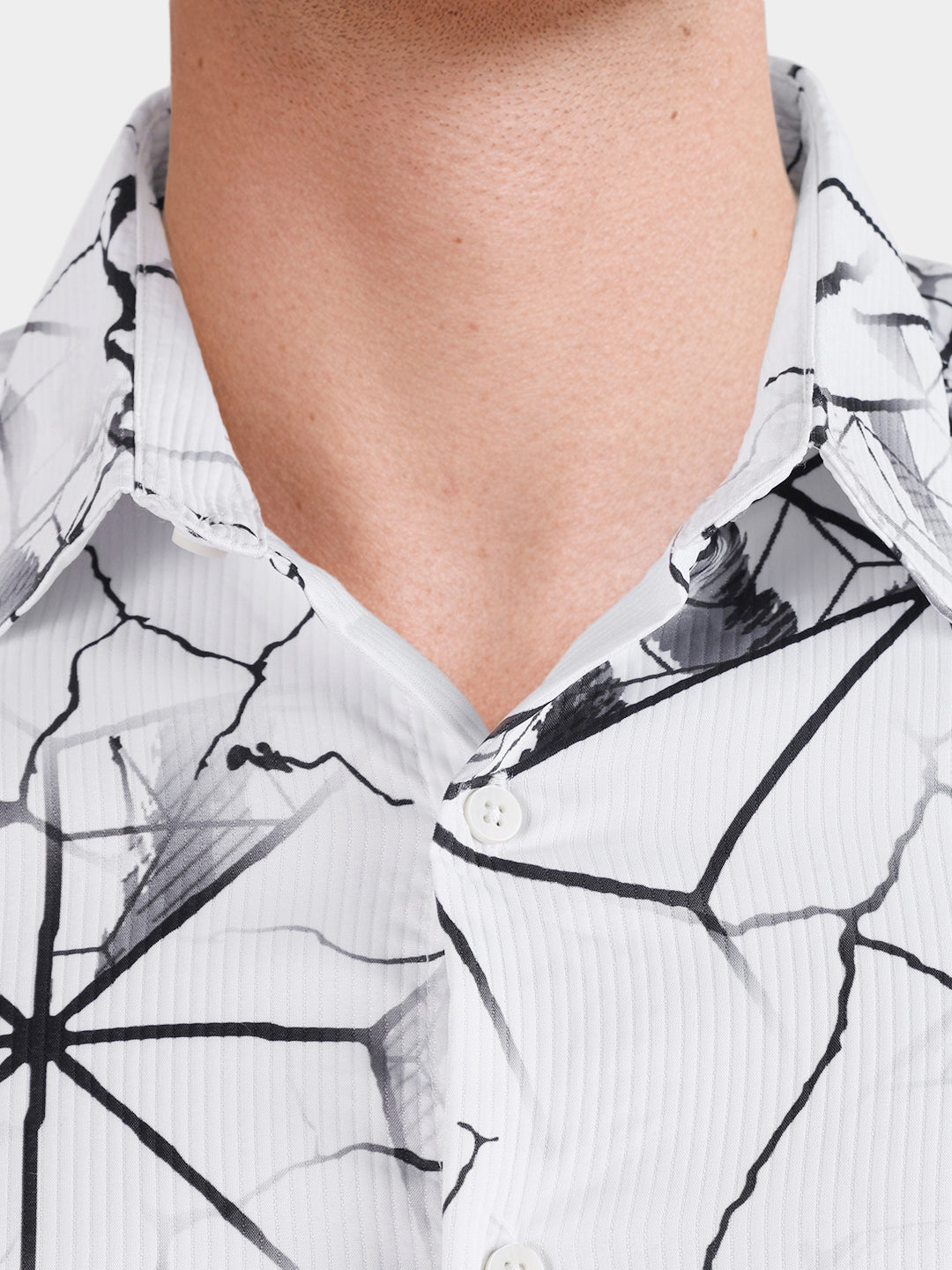 Men's White Slim Fit Printed Party Wear Shirt