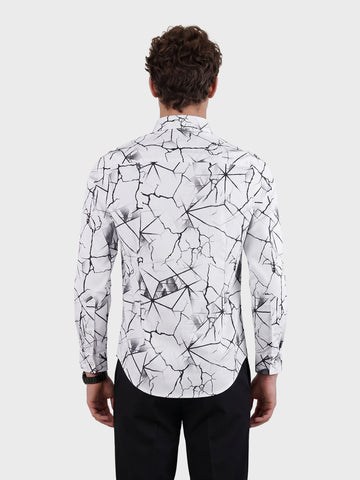 Men's White Slim Fit Printed Party Wear Shirt