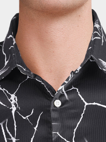 Men's Black Slim Fit Printed Party Wear Shirt