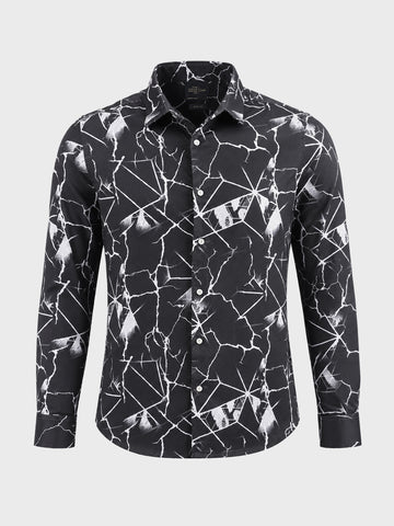 Men's Black Slim Fit Printed Party Wear Shirt