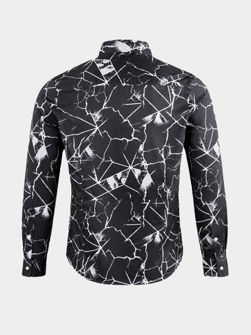 Men's Black Slim Fit Printed Party Wear Shirt