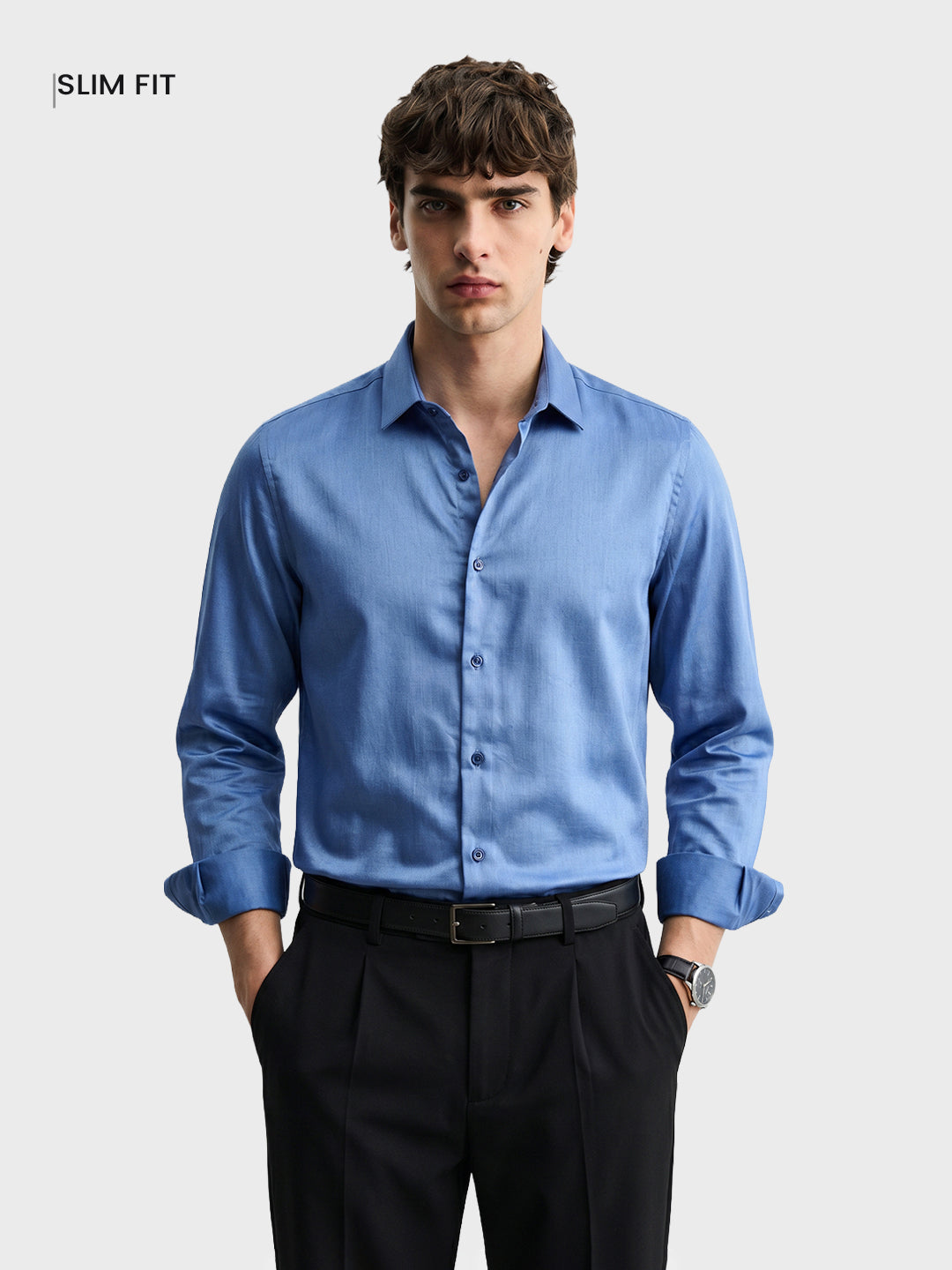 Men's Blue Slim Fit Solid Casual Shirts