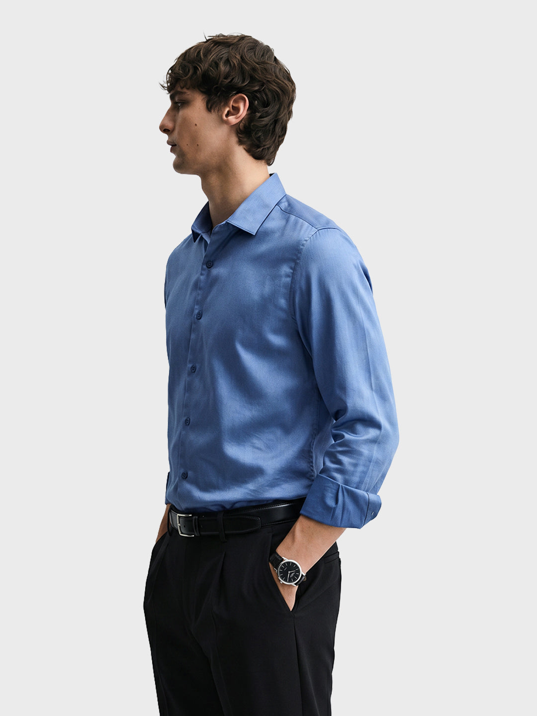 Men's Blue Slim Fit Solid Casual Shirts