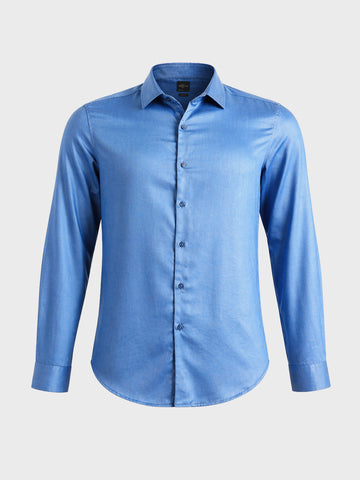 Men's Blue Slim Fit Solid Casual Shirts