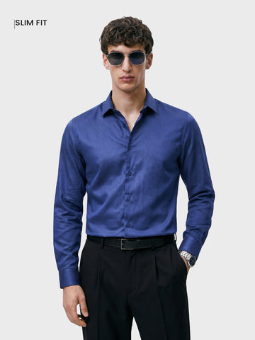 Men's Navy Blue Slim Fit Solid Casual Shirts