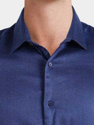 Men's Navy Blue Slim Fit Solid Casual Shirts
