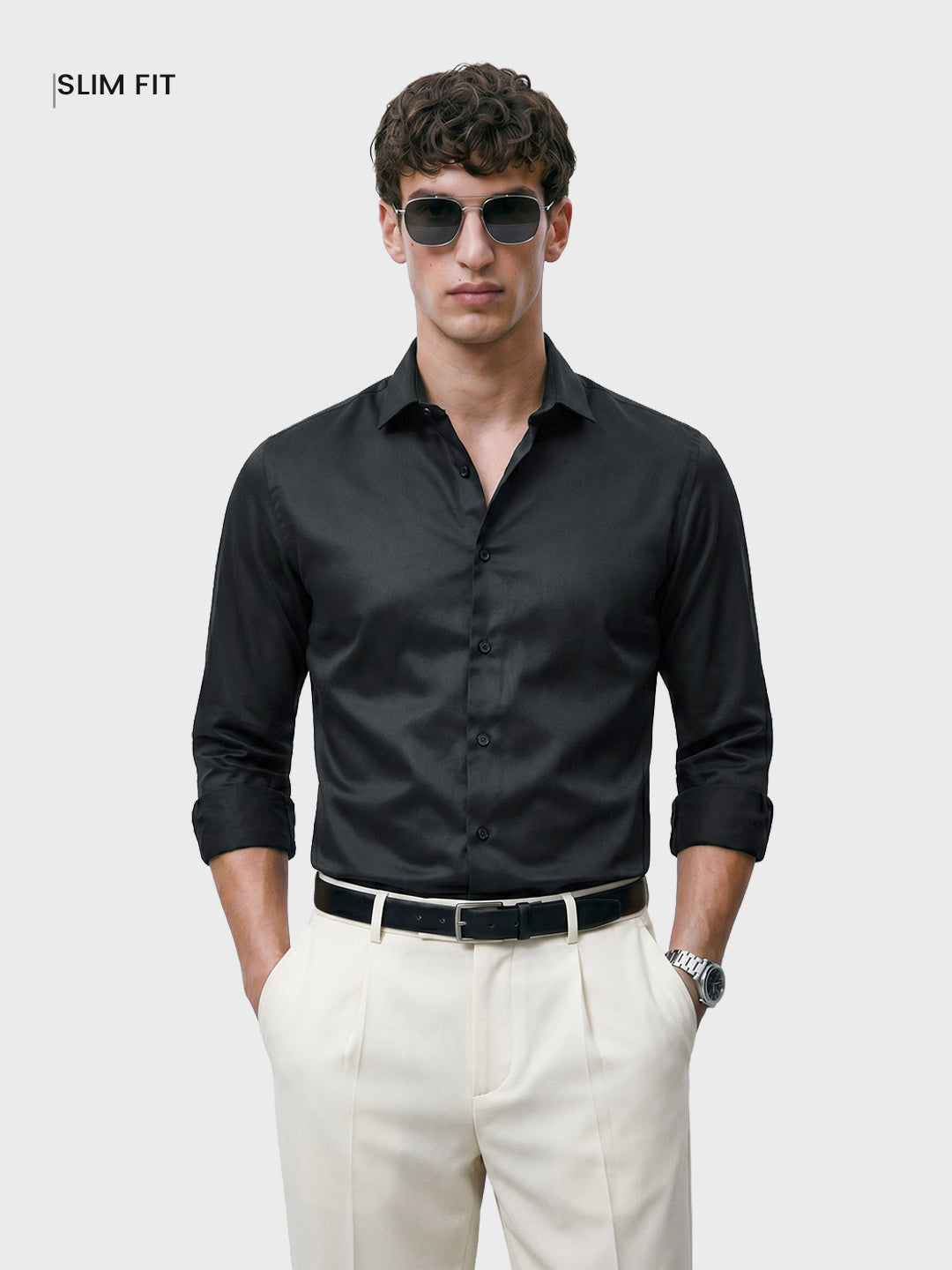 Men's Black Slim Fit Solid Casual Shirts