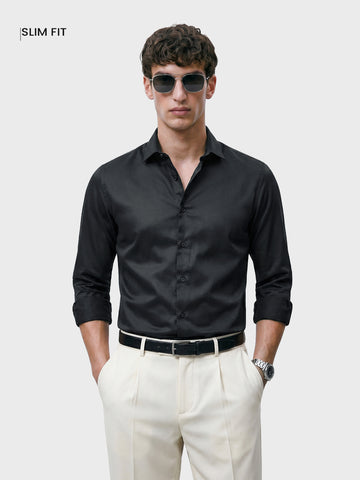 Men's Black Slim Fit Solid Casual Shirts