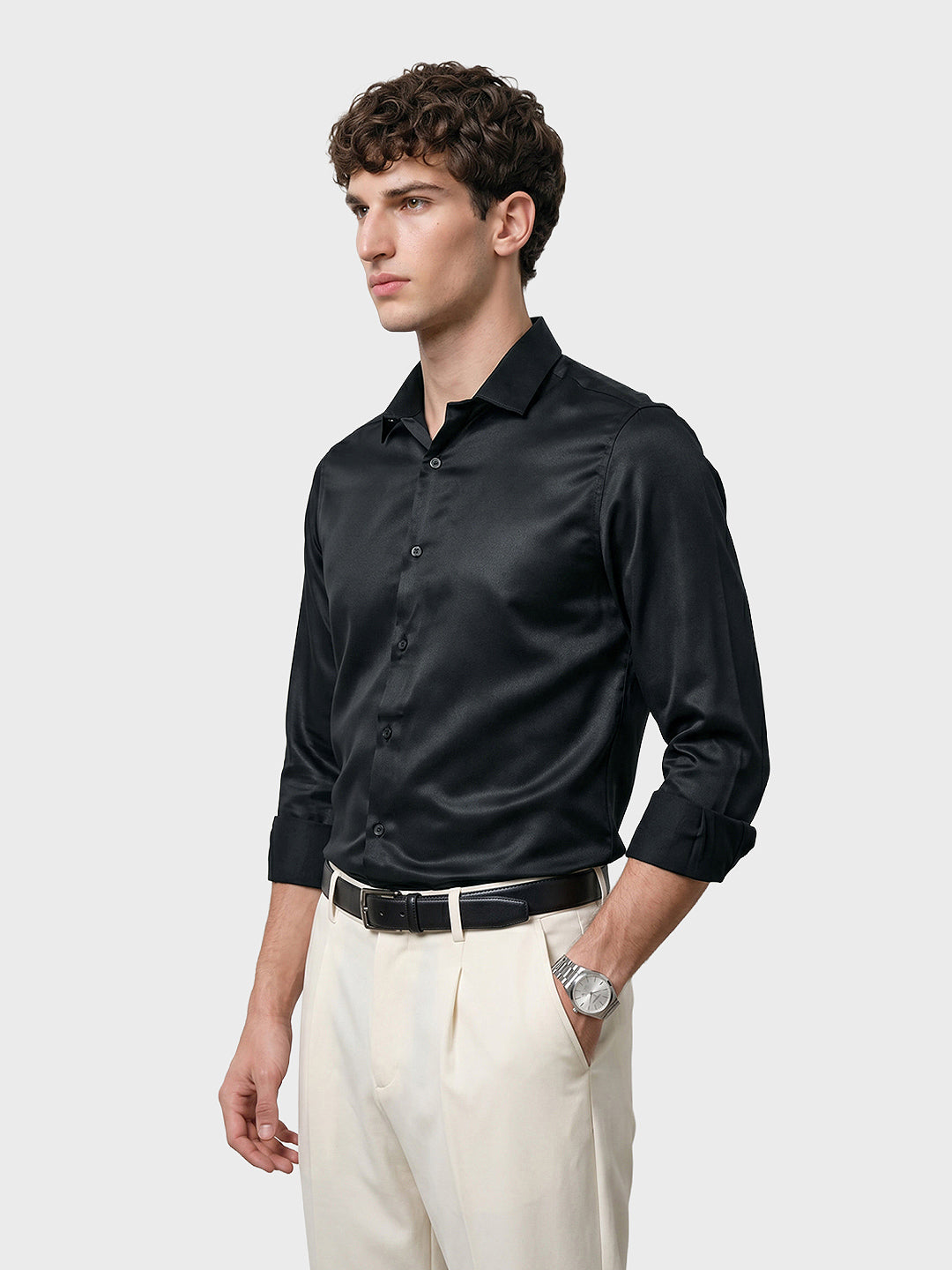 Men's Black Slim Fit Solid Casual Shirts