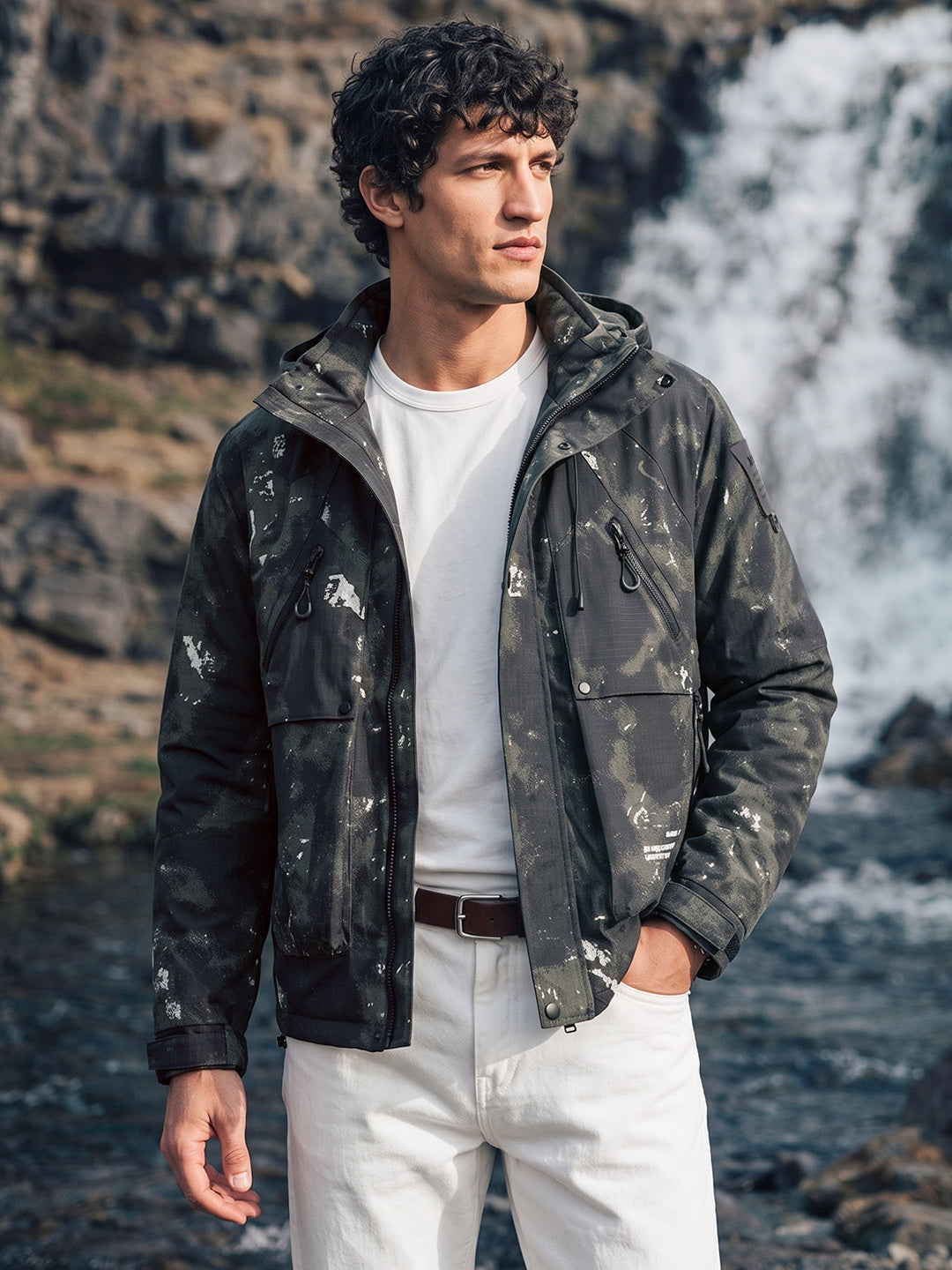Men's Green Regular Fit Printed Casual Jacket