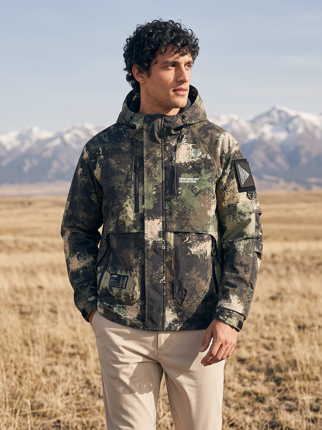 Men's Green Regular Fit Printed Casual Jacket