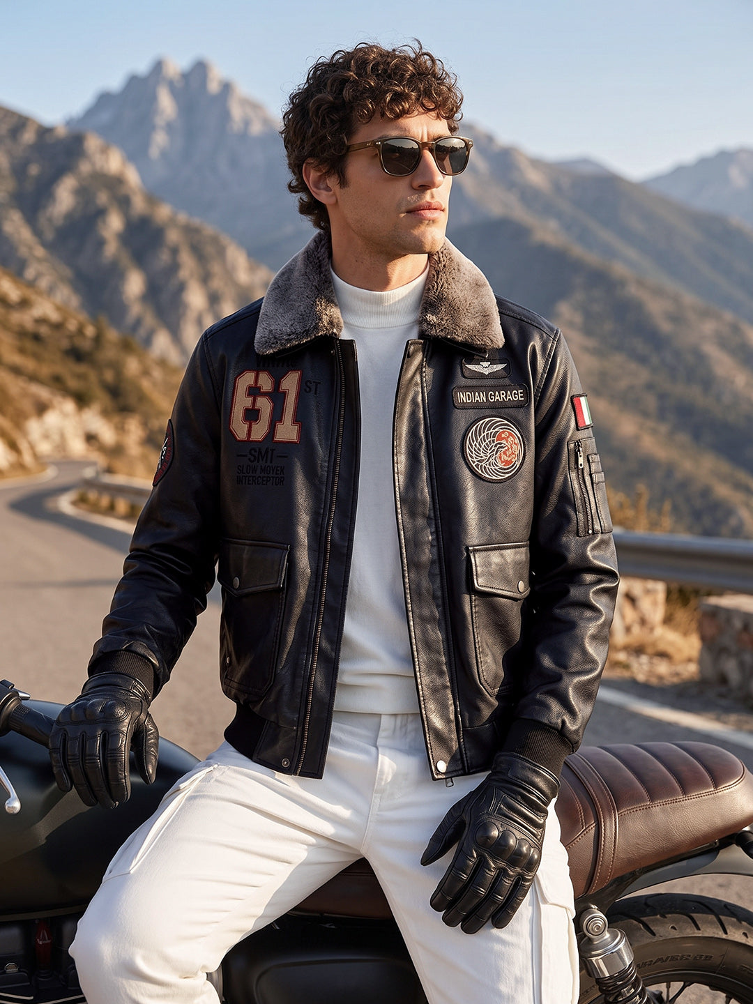 Men's Black Regular Fit Embroidered Casual Biker Jacket