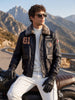 Men's Black Regular Fit Embroidered Casual Biker Jacket