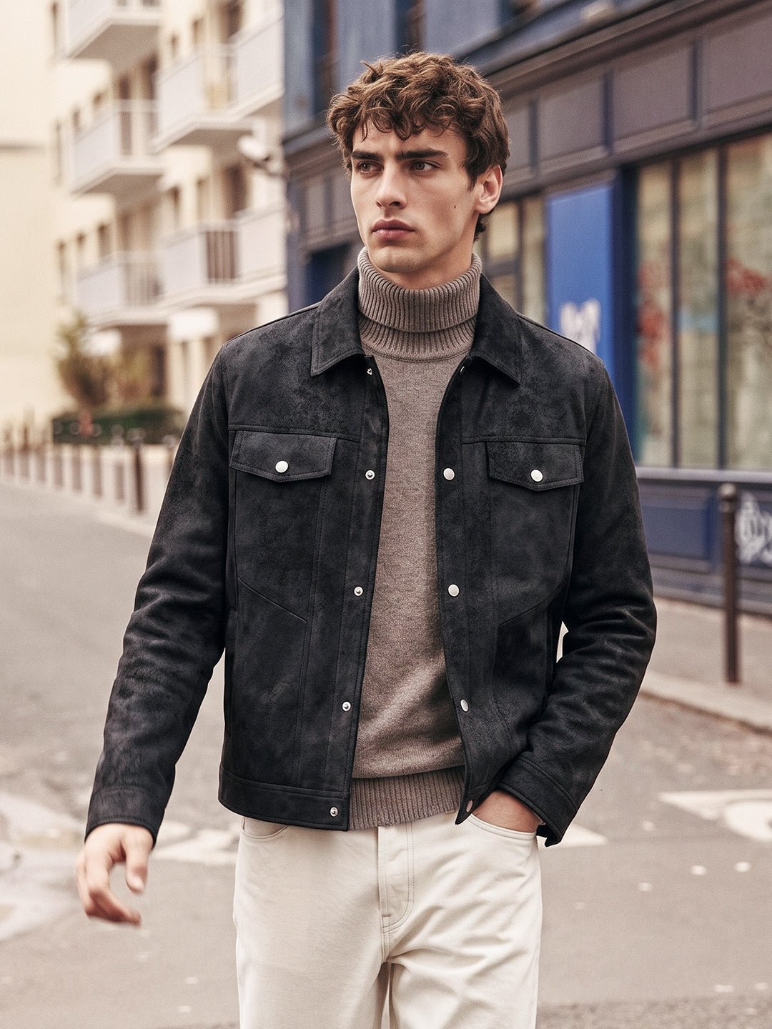 Men's Black Slim Fit Solid Casual Jacket