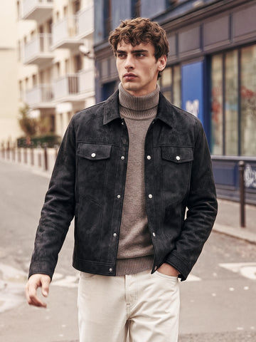 Men's Black Slim Fit Solid Casual Jacket